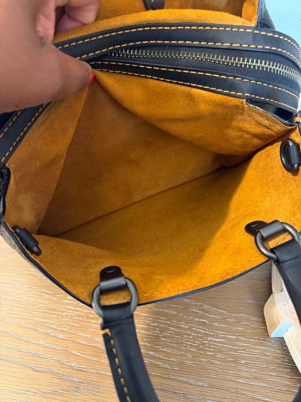 Coach Rogue 25 in Black Glovetanned Pebble Leather with Mustard Suede Lining - Picture 10 of 14